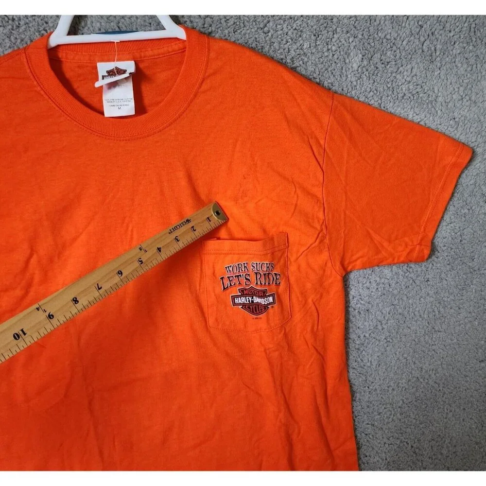 VTG 2006 Petersons‎ Miami FL Harley-Davidson Orange Pocket T Shirt Size M USA